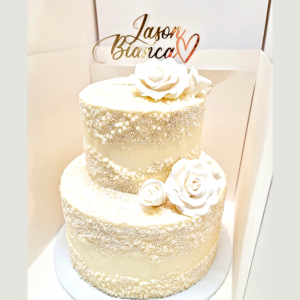 2 tier double stacked wedding cakes
