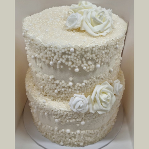 2 tier Wedding Cakes with pearl effect and roses