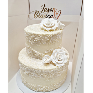wedding cake 2 tier stacked with pearls and roses