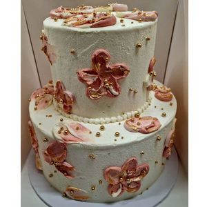 wedding cake with pink and gold theme