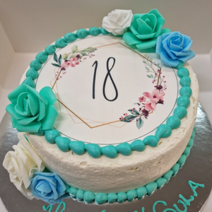 18th birthday image cake with green and blue roses