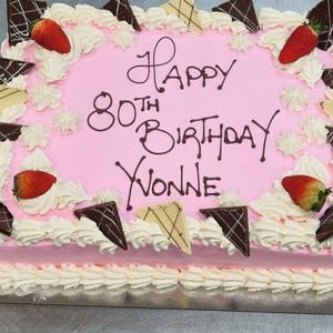 slab cake milestone birthday with strawberries and chocolates
