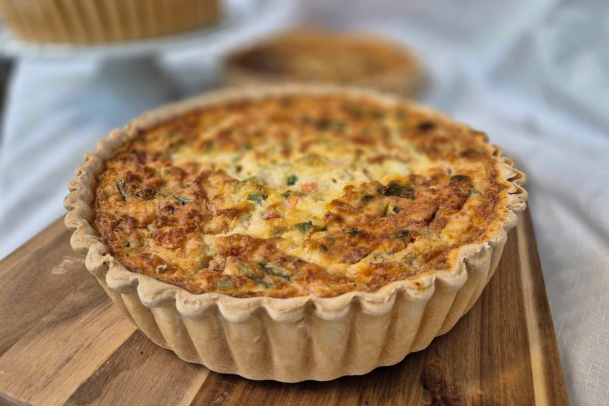 fresh vegetable quiche with housemade crust and fresh ingredients
