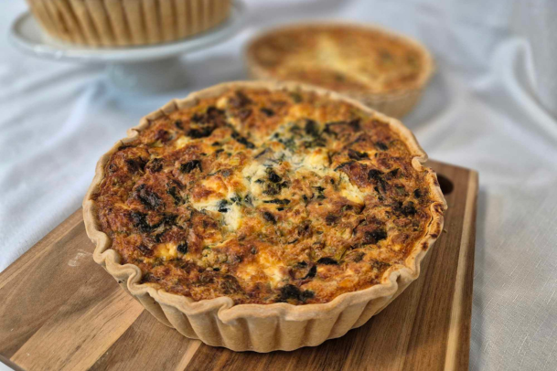 spinach and fetta quiche handmade in house family size
